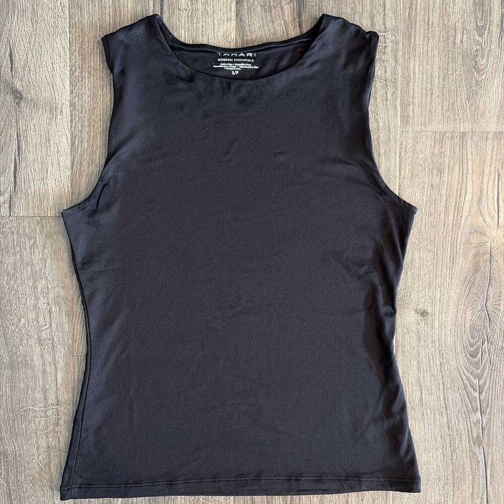 Tahari Modern Essentials Black Tank Top Sleeveless Double Lined Womens S/P Small